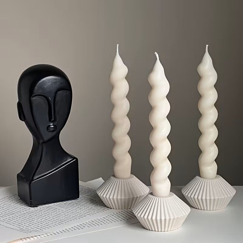 Dekoratif Çizgili Desenli Şamdan Mumluk Silikon Kalıp