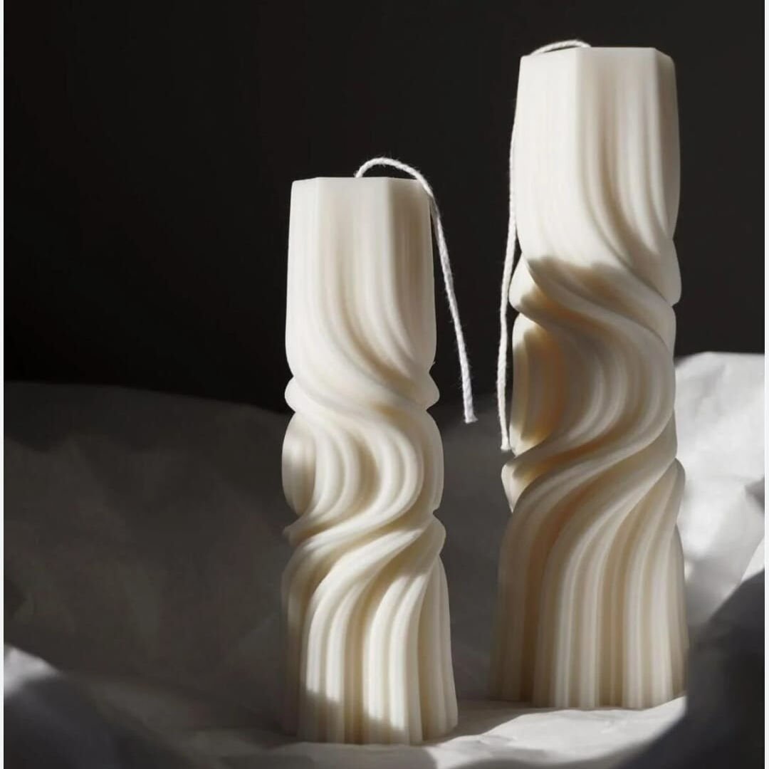 Dalgalı Sütun Dekoratif Obje/ Mum Kalıbı - Büyük