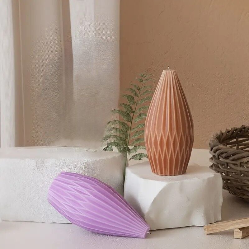 Geometrik Çizgili Konik Obje / Mumluk Silikon Kalıp