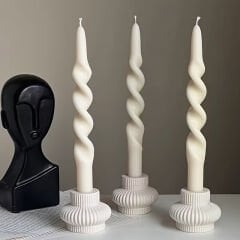 Dekoratif çizgili desenli şamdan mumluk silikon kalıp