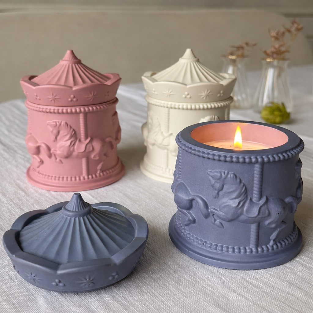 Atlı karusel kapaklı mum silikon kalıbı dekoratif tasarım