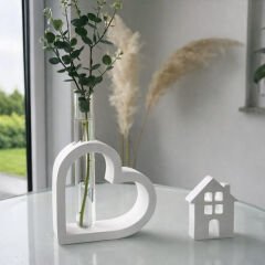 Kalp Formlu Cam Tüplü Dekoratif Vazo / Saksı