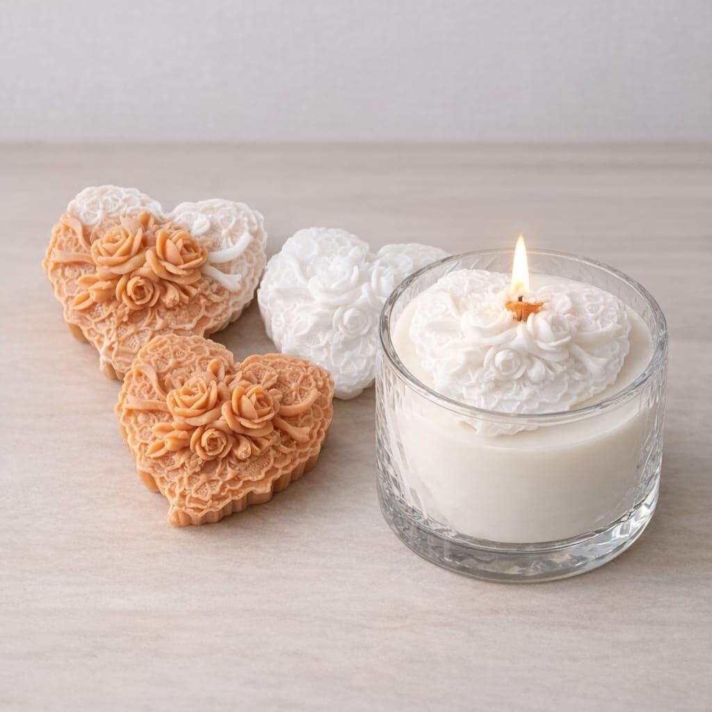 Dantelli Kalp Gül Silikon Kalıp