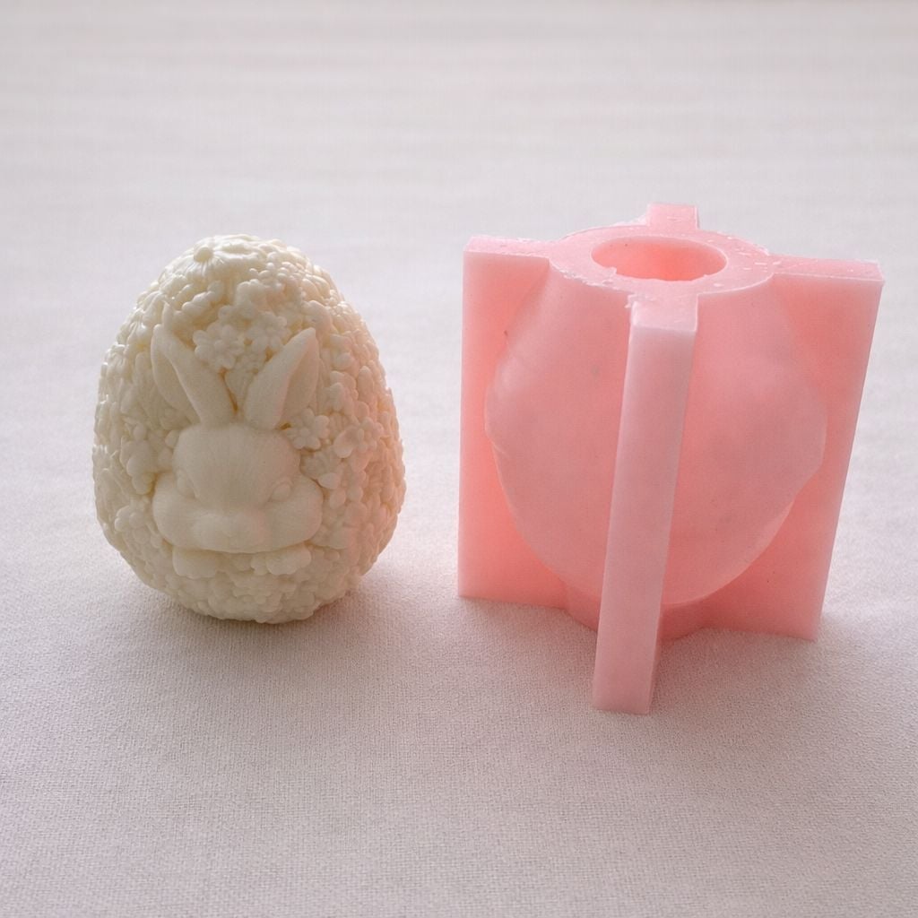 Tavşan ve Çiçek Desenli Yumurta Silikon Kalıp